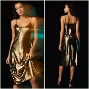 Aritzia ONLY SLIP Metallic Gold Midi Dress